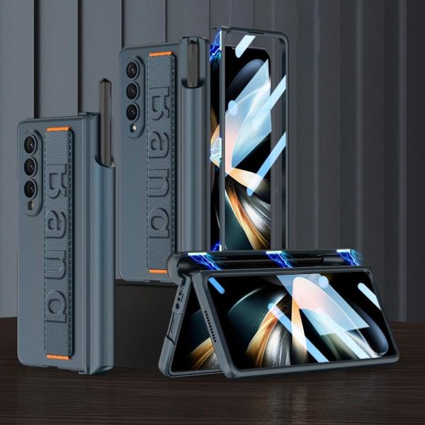 Foldable Phone Case with Magnetic Hinge and Wrist Strap for Samsung Galaxy z Fold 4 - Portable and Secure - Green