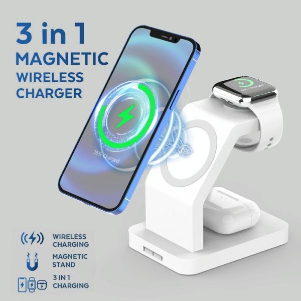 3 In 1 Magnetic Wireless Charger For Iphone Iwatch Airpods - Black - Image 3