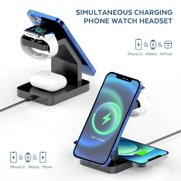 3 In 1 Magnetic Wireless Charger For Iphone Iwatch Airpods - Black - Image 4