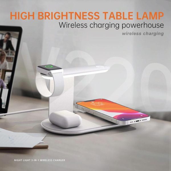 3 In 1 Wireless Charger With Night Light 15W - Silver - Image 4