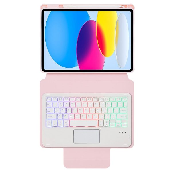 360 Rotation Bluetooth Keyboard Leather Case For Ipad 10.9 2022 With Touch Control And Backlight - Pink - Image 12