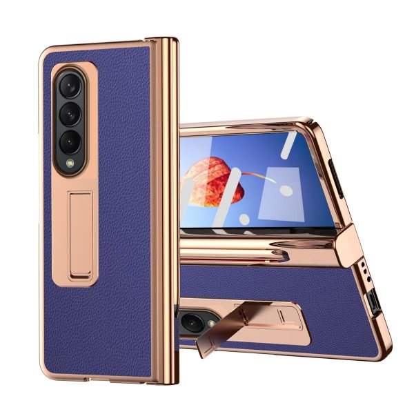 Premium Litchi Leather Hinged Phone Case for Samsung Galaxy z Fold 4 - with Pen - Blue
