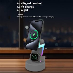 3 In 1 Rgb Light Magnetic Phone Holder With Wireless Charging - Black - Image 5