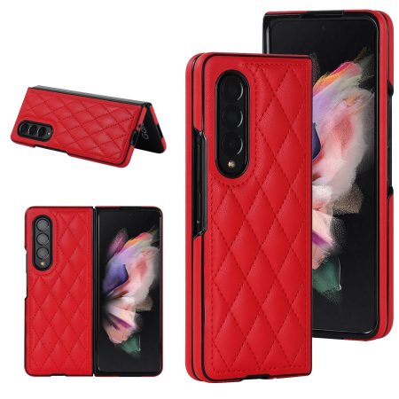 Foldable Microfiber Phone Case for Samsung Galaxy z Fold 4 - Rhombic Design - Red