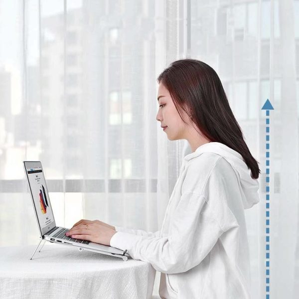 Foldable Metal Laptop Stand for Cooling and Ergonomic - Silver - Image 12