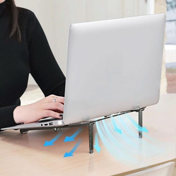 Foldable Metal Laptop Stand for Cooling and Ergonomic - Silver - Image 13