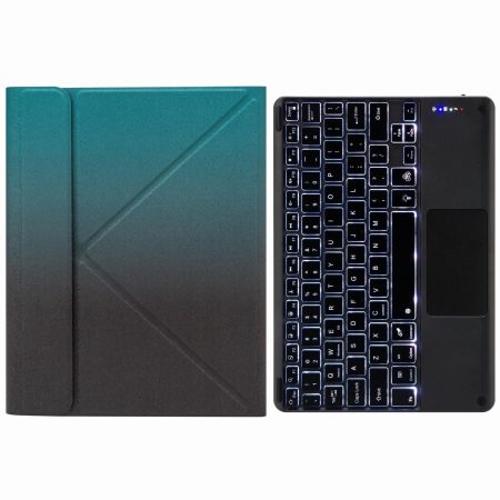 Bluetooth Keyboard Leather Case For Ipad 10.2 / Pro 10.5 - Touch Backlight Three-Fold Holder - Dark Night Green