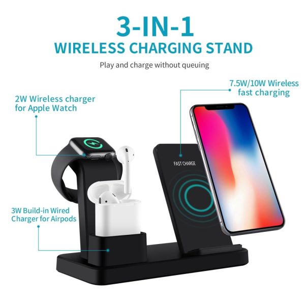3 In 1 Wireless Charger For Iphone Apple Watch Airpods & Android Black - Image 3