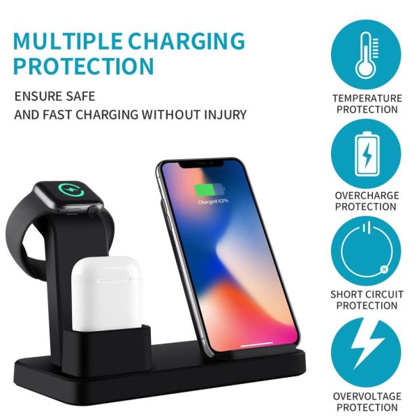 3 In 1 Wireless Charger For Iphone Apple Watch Airpods & Android Black - Image 4