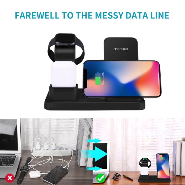 3 In 1 Wireless Charger For Iphone Apple Watch Airpods & Android Black - Image 5