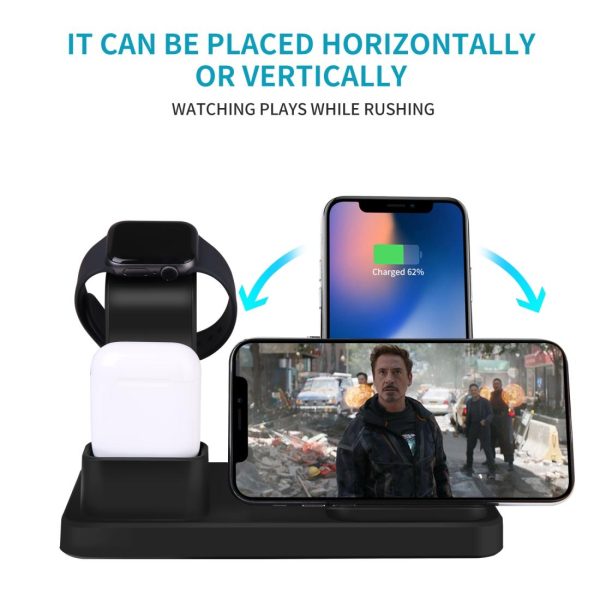 3 In 1 Wireless Charger For Iphone Apple Watch Airpods & Android Black - Image 6