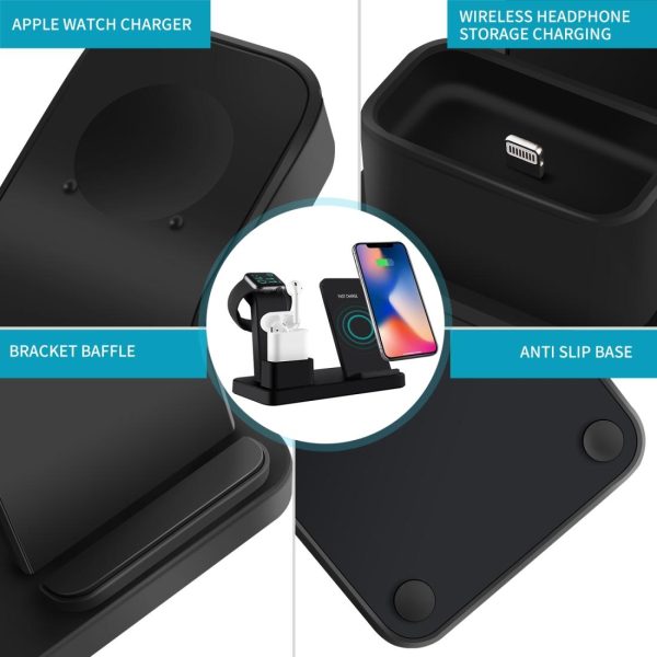 3 In 1 Wireless Charger For Iphone Apple Watch Airpods & Android Black - Image 8