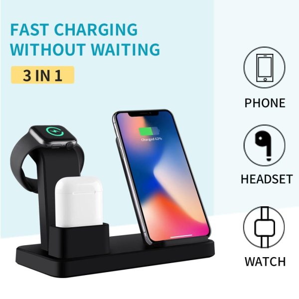 3 In 1 Wireless Charger For Iphone Apple Watch Airpods & Android Black - Image 9