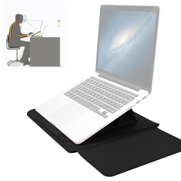 Universal 4-In-1 Laptop Bag Set Waterproof Pu Leather Handle Stand Pen Holder Winders Mouse & Charger Bags - 13 / 14 Inch - Black