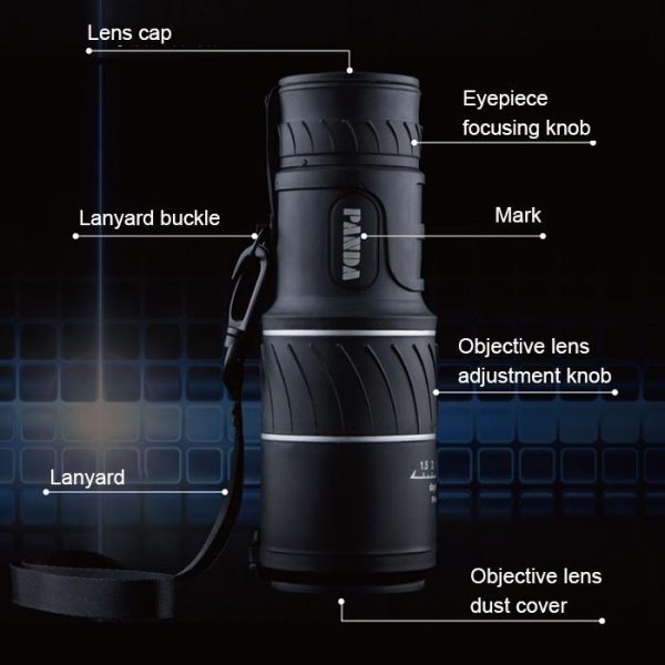 High Definition Night Vision Monocular Telescope - 40X60 12X Pocket Focusing - Black - Image 4