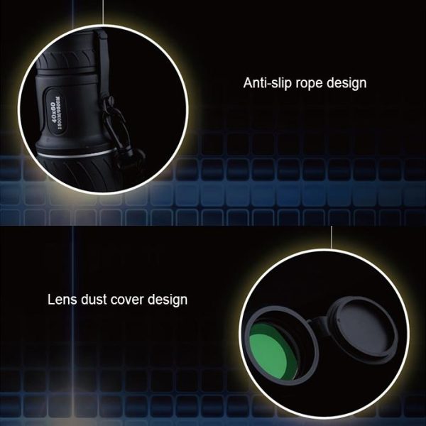 High Definition Night Vision Monocular Telescope - 40X60 12X Pocket Focusing - Black - Image 6