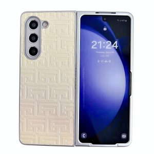 Geometric Gradient Leather Phone Case for Samsung Galaxy z Fold 4 5g - Pearlescent Finish - Gold - Image 1