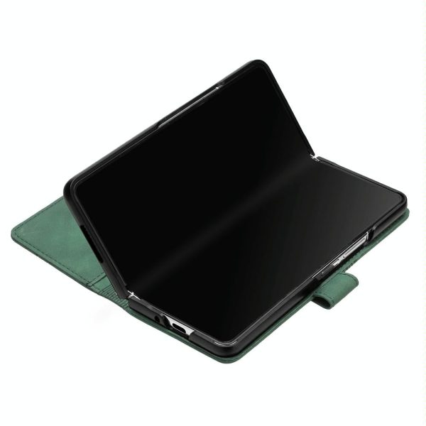 For Samsung Galaxy z Fold4 5G Embossed Leather Flip Crossbody Phone Case - 3d Design - Dark Green - Image 6
