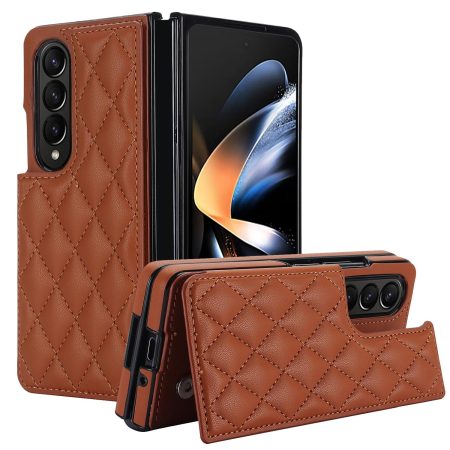 Foldable Full Coverage Double Buckle Pu Phone Case for Samsung Galaxy z Fold 4 - Brown