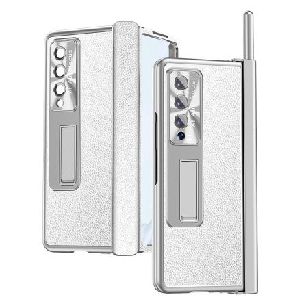 Shockproof Magnetic Litchi Pattern Phone Case for Samsung Galaxy z Fold 4 - Silver