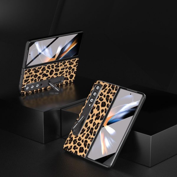 Leopard Print Phone Case with Holder for Samsung Galaxy z Fold 4 / 5g - Red - Image 3