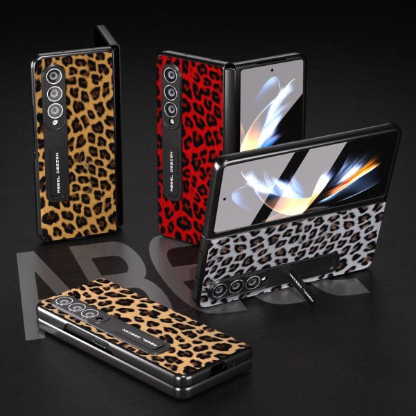 Leopard Print Phone Case with Holder for Samsung Galaxy z Fold 4 / 5g - Red - Image 6