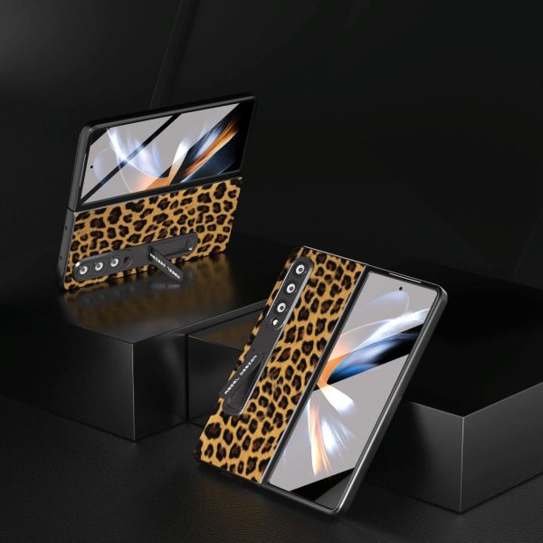 Leopard Print Phone Case with Holder for Samsung Galaxy z Fold 4 / 5g - Red - Image 14