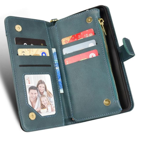 For Samsung Galaxy z Fold4 5G Zipper Leather Phone Case with Litchi Texture - Blue - Image 6