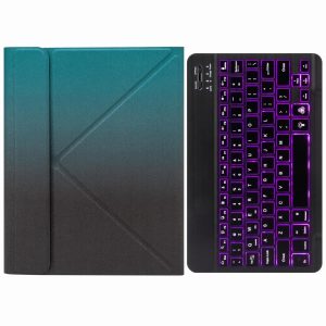 Bluetooth Keyboard Leather Case For Ipad 9.7 2018 / 2017 With Backlight & Three-Fold Holder - Dark Night Green - Image 14