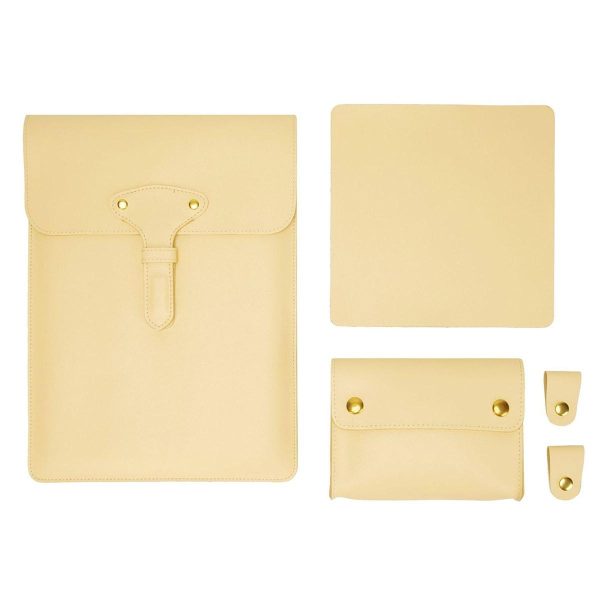 3-in-1 Waterproof Leather Laptop Liner Bag - 14 Inches - Light Yellow