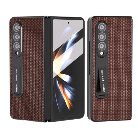 Premium Leather Phone Case with Holder for Samsung Galaxy z Fold 4 / 5g - Luxury Design - Coffee