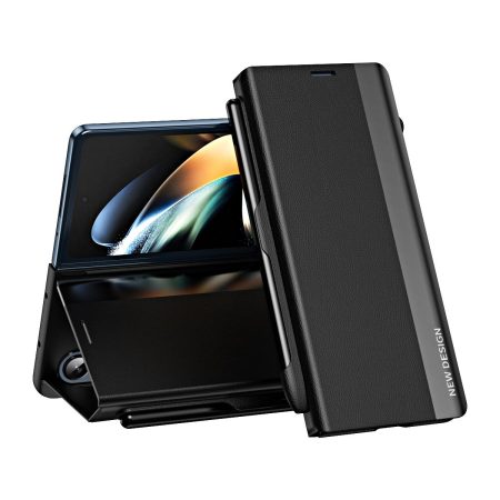 Samsung Galaxy z Fold 4 Leather Phone Case with Pen Slot - Shockproof - Black