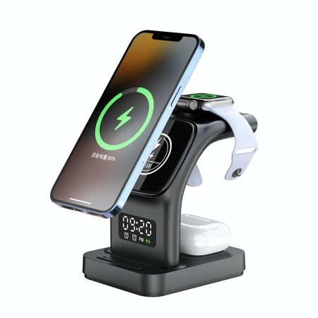 15W Magnetic Wireless Charger With Clock - Black
