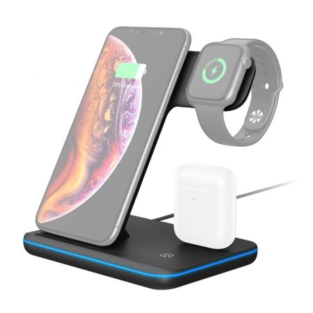 3 In 1 Magnetic Wireless Charger With Touch Ring Light - Black