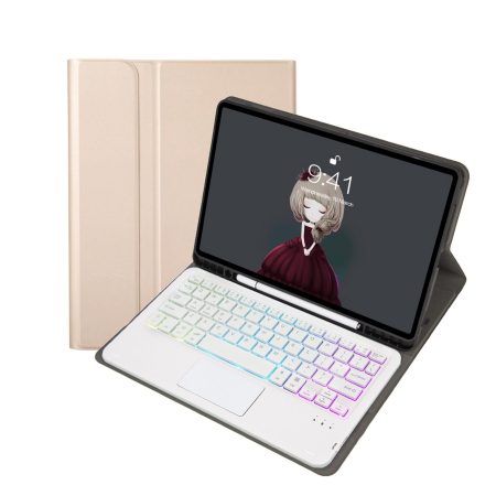 Bluetooth Keyboard Leather Case For Ipad Air / Pro 11 - Touch Pad Backlight Pen Slot - Gold
