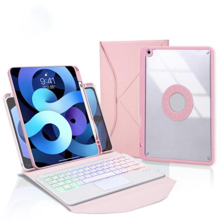 Bluetooth Keyboard Leather Case For Ipad 10.2 - Touchpad Backlight Pen Slot - 2021 / 2020 / 2019 - Pink