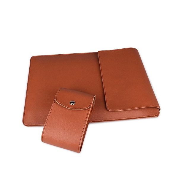 15.4 Inch Laptop Sleeve Leather Case with Small Storage Bag - Yellow - Image 7