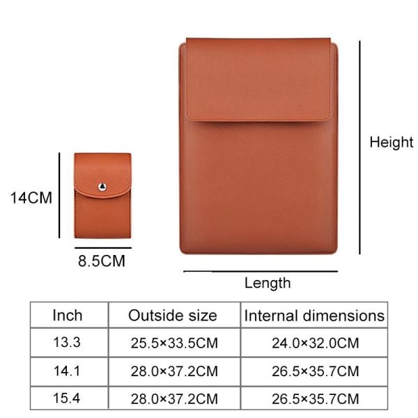 15.4 Inch Laptop Sleeve Leather Case with Small Storage Bag - Yellow - Image 8