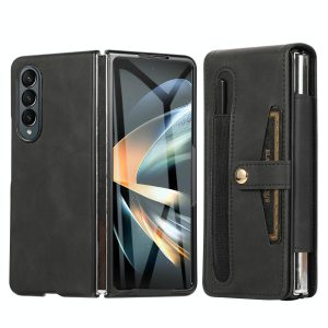 Shockproof Foldable Leather Case with Stylus for Samsung Galaxy z Fold 4 / 5g - Black - Image 1