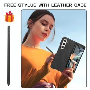 Shockproof Foldable Leather Case with Stylus for Samsung Galaxy z Fold 4 / 5g - Black - Image 14