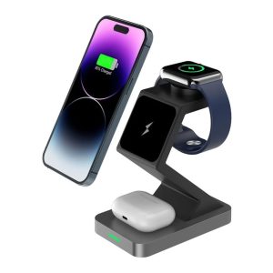 15W 3 In 1 Magnetic Wireless Charger For Iphone Watch Airpods - Black - Image 1