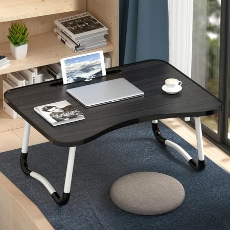 Adjustable Folding Laptop Desk with Non-slip Legs and Card Slot - Black