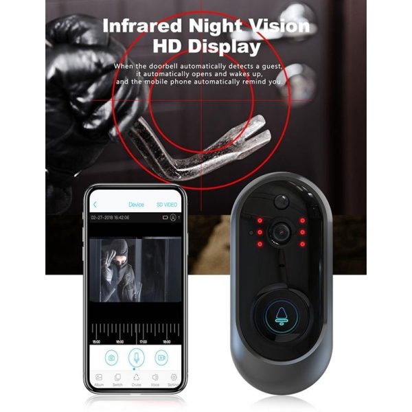 Smart Wifi Video Doorbell With Remote Monitoring & Voice Intercom - 720P 6400Mah Black - Image 6