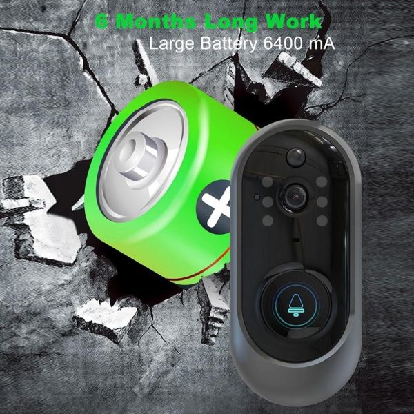 Smart Wifi Video Doorbell With Remote Monitoring & Voice Intercom - 720P 6400Mah Black - Image 7
