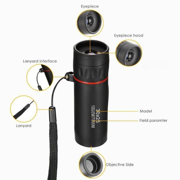 Portable Mini Monocular Telescope - 30X25 - Black - Image 6