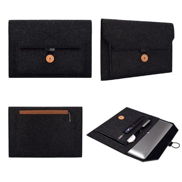 Versatile Felt Laptop Inner Bag with Button Closure - Black - Image 5