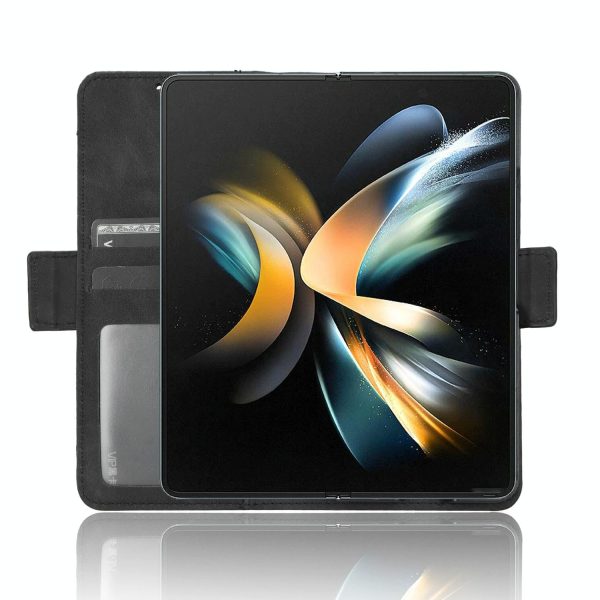 Samsung Galaxy z Fold 4 5g Leather Phone Case with Card Slots and Calf Texture - Black - Image 4