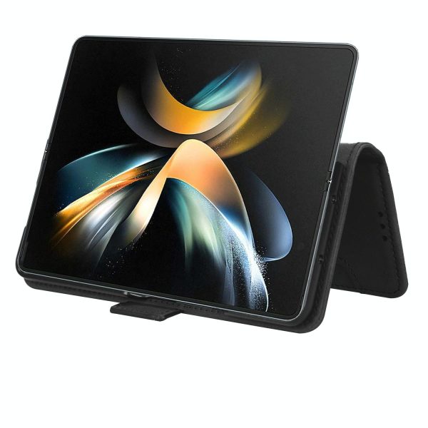Samsung Galaxy z Fold 4 5g Leather Phone Case with Card Slots and Calf Texture - Black - Image 5