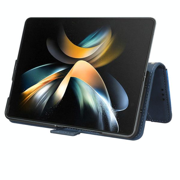 Samsung Galaxy z Fold 4 5g Leather Phone Case with Card Slots and Calf Texture - Black - Image 15