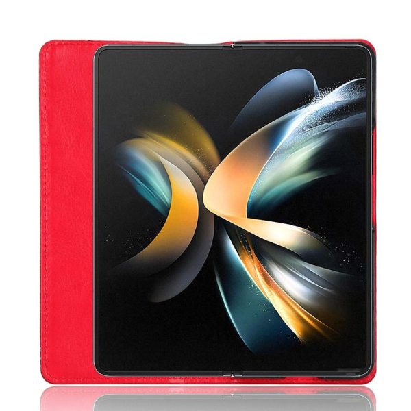 Vintage Leather Phone Case for Samsung Galaxy z Fold 4 5g with Magnetic Buckle - Red - Image 4